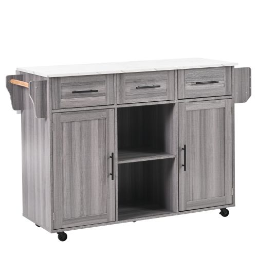 Îlot Central Cuisine Mobile-desserte Avec Plateau Rabattable-avec Roulettes-en Bois Massif-gris