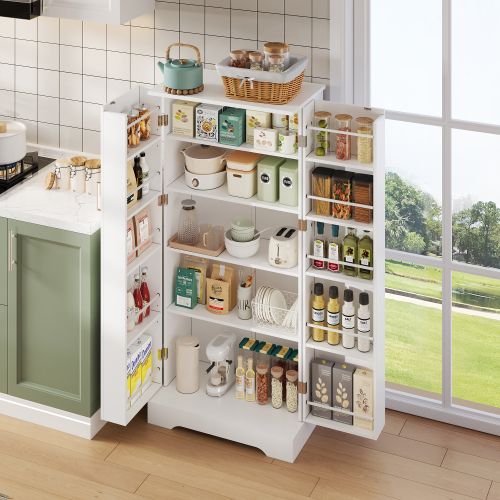 Buffet De Cuisine Avec Éclairage LED-deux Portes Avec Étagères Réglables-blanc