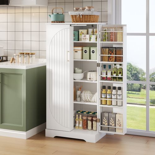 Buffet De Cuisine Avec Éclairage LED-deux Portes Avec Étagères Réglables-blanc
