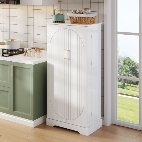 Buffet De Cuisine Avec Éclairage LED-deux Portes Avec Étagères Réglables-blanc