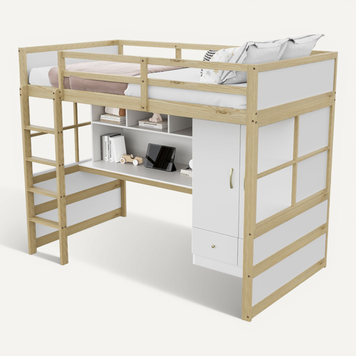 Lit Mezzanine 90x200 Cm - Avec Bureau Avec Rangement - Bois