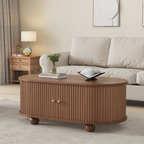 Table Basse-meuble TV De Salon Avec Espace De Rangement-2 Ensembles-noyer