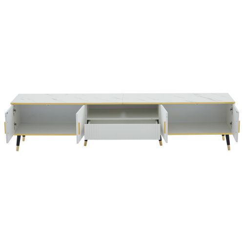 Meuble TV 200cm-aspect Marbre-commode TV-table TV Jusqu'à 90 Pouces-blanc