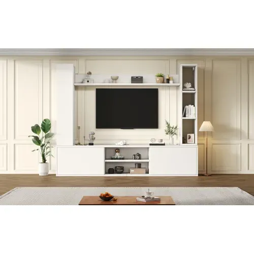 Ensemble De Meubles TV Muraux-4 Pièces-tv Jusqu'à 80 Pouces-rangement Organisé-blanc