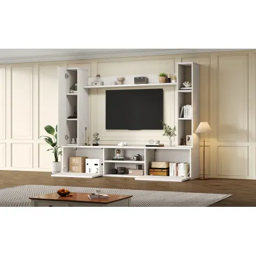 Ensemble De Meubles TV Muraux-4 Pièces-tv Jusqu'à 80 Pouces-rangement Organisé-blanc
