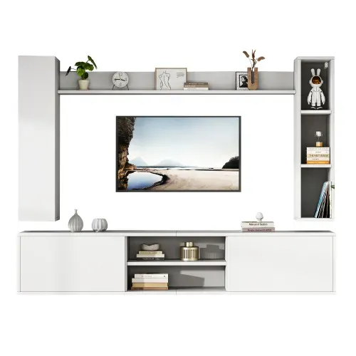 Ensemble De Meubles TV Muraux-4 Pièces-tv Jusqu'à 80 Pouces-rangement Organisé-blanc