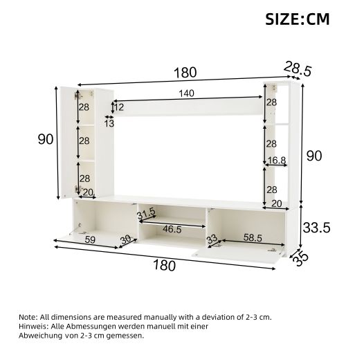 Ensemble De Meubles TV Muraux-4 Pièces-tv Jusqu'à 80 Pouces-rangement Organisé-blanc