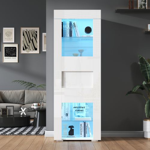 Vitrine En Acrylique-meuble De Rangement Brillant Avec Éclairage LED-buffet Haut-salon-blanc