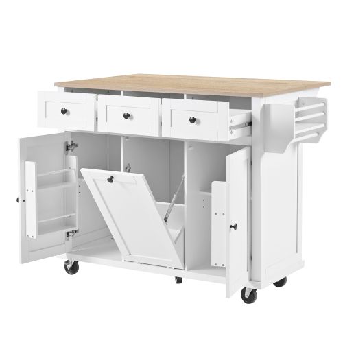 Îlot De Cuisine Extensible à Roulettes-avec Compartiment Poubelle-cuisine Et Salle à Manger-blanc