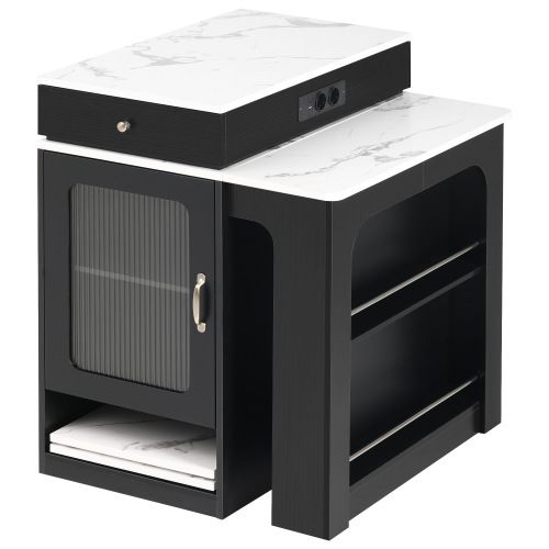 Îlot De Cuisine à Roulettes-avec Plateau Amovible-table De Bar Avec Multiprises-noir