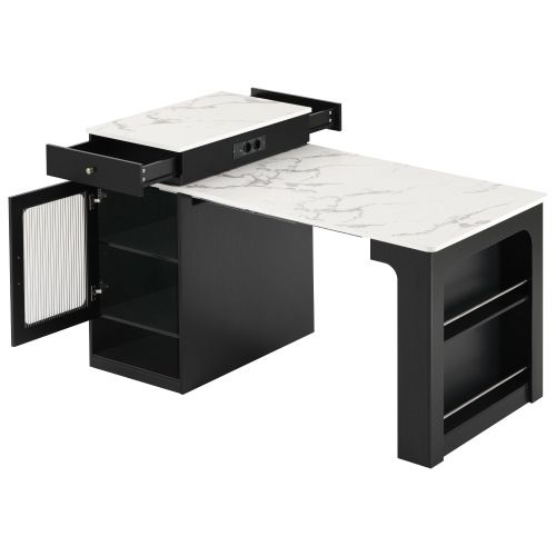 Îlot De Cuisine à Roulettes-avec Plateau Amovible-table De Bar Avec Multiprises-noir