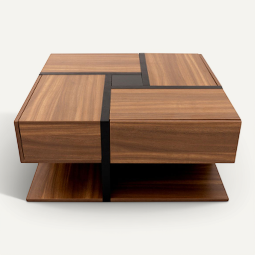 Table Basse 78 X 78 X 36 Cm-avec 4 Tiroirs-espace De Rangement En Dessous-en Bois