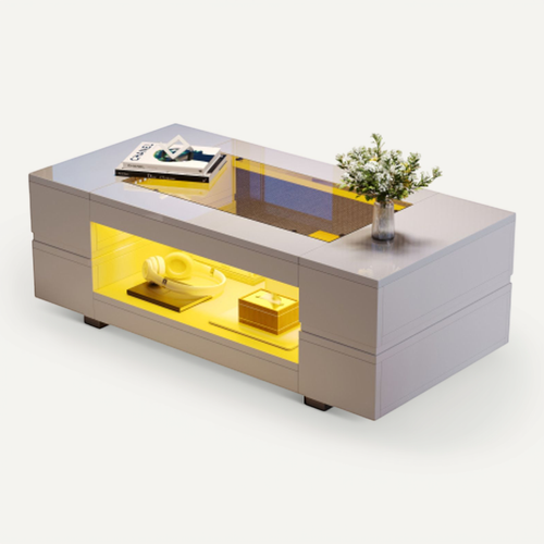 Table Basse LED Avec Contrôle-table Design Creuse à Double Couche-adaptée Aux Fêtes,salons-blanc