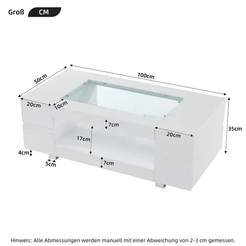 Table Basse LED Avec Contrôle-table Design Creuse à Double Couche-adaptée Aux Fêtes,salons-blanc