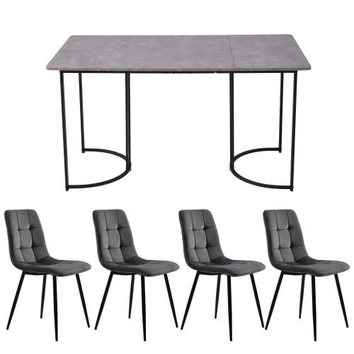 Ensemble De Salle à Manger 5 Pièces : Table Et 4 Chaises En Velours-table De Cuisine-mdf-gris