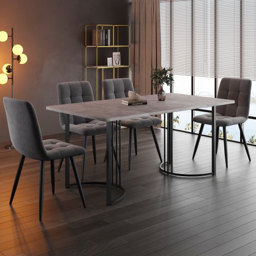 Ensemble De Salle à Manger 5 Pièces : Table Et 4 Chaises En Velours-table De Cuisine-mdf-gris