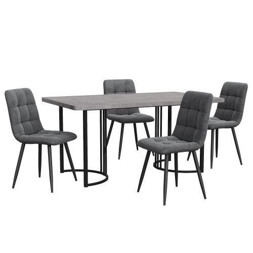 Ensemble De Salle à Manger 5 Pièces : Table Et 4 Chaises En Velours-table De Cuisine-mdf-gris