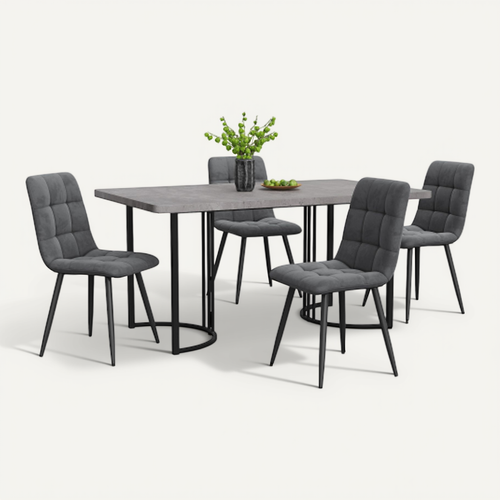 Ensemble De Salle à Manger 5 Pièces : Table Et 4 Chaises En Velours-table De Cuisine-mdf-gris