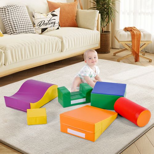 Parcours Motricité Bébé 5 Pièces – Blocs En Mousse Soft Play : Escalade, Rampe, Triangle, Cylindre – Lavable, Pour 1 An+