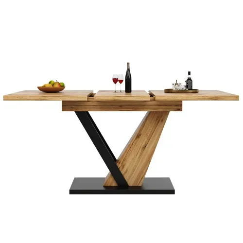 Table à Manger Extensible-4-6 Personnes-120-160 cm-Piètement en V-Naturel