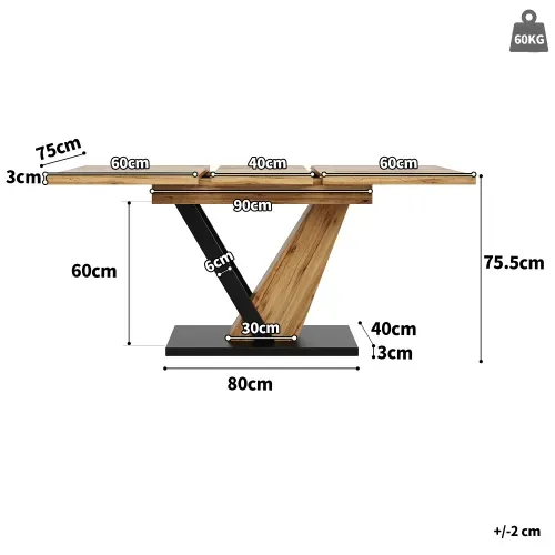 Table à Manger Extensible-4-6 Personnes-120-160 cm-Piètement en V-Naturel