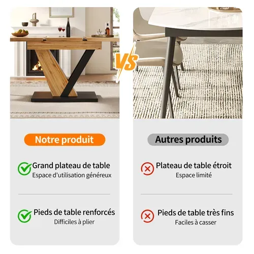 Table à Manger Extensible-4-6 Personnes-120-160 cm-Piètement en V-Naturel