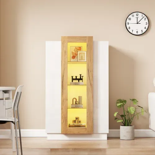 Meuble De Salon 74*40*120cm-vitrine Laquée Brillante Avec Éclairage LED-blanc Et Bois