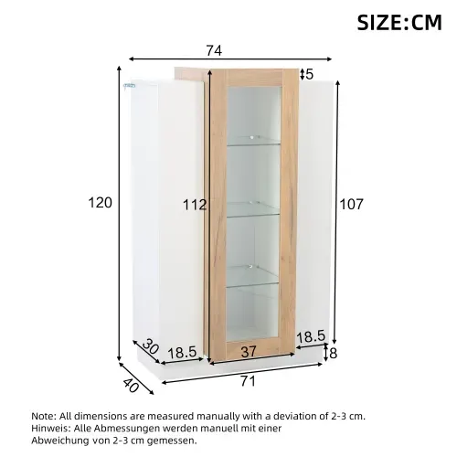 Meuble De Salon 74*40*120cm-vitrine Laquée Brillante Avec Éclairage LED-blanc Et Bois