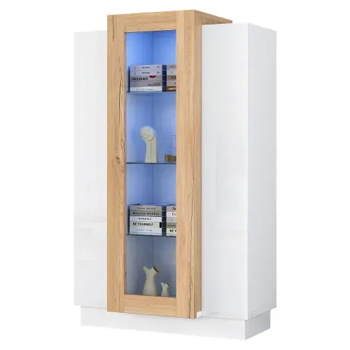 Meuble De Salon 74*40*120cm-vitrine Laquée Brillante Avec Éclairage LED-blanc Et Bois