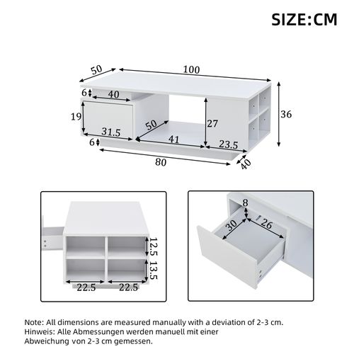 Table Basse Avec LED,, 1 Tiroir Et 5 Niches Blanc