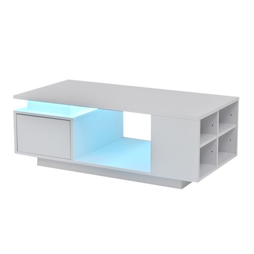 Table Basse Avec LED,, 1 Tiroir Et 5 Niches Blanc