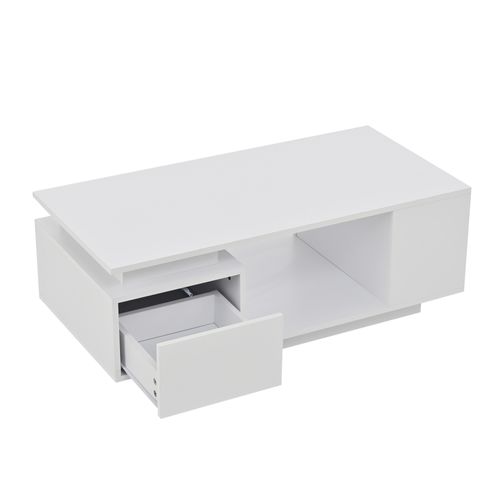 Table Basse Avec LED,, 1 Tiroir Et 5 Niches Blanc