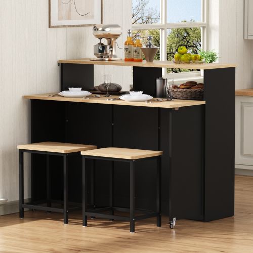 Îlot De Cuisine-coin Repas Extensible Avec Chaises-buffet Avec Grand Espace De Rangement-noir