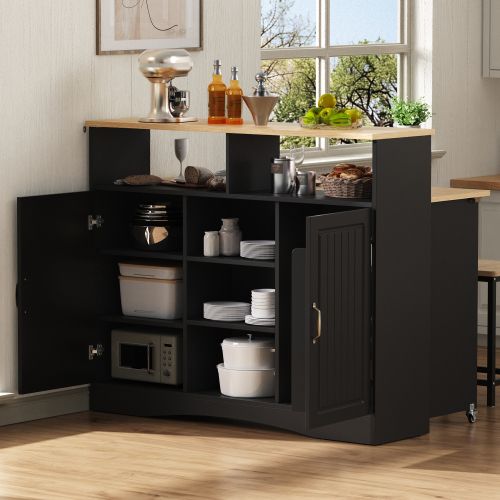 Îlot De Cuisine-coin Repas Extensible Avec Chaises-buffet Avec Grand Espace De Rangement-noir