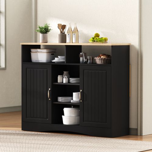 Îlot De Cuisine-coin Repas Extensible Avec Chaises-buffet Avec Grand Espace De Rangement-noir