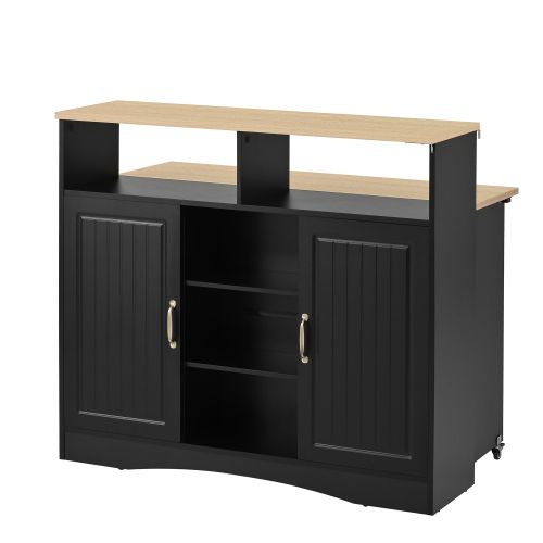 Îlot De Cuisine-coin Repas Extensible Avec Chaises-buffet Avec Grand Espace De Rangement-noir