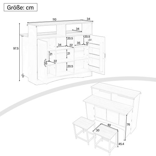 Îlot De Cuisine-coin Repas Extensible Avec Chaises-buffet Avec Grand Espace De Rangement-noir
