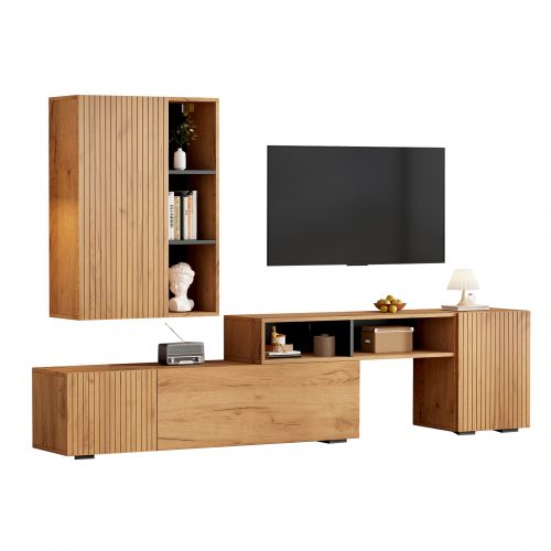 Ensemble Meuble TV Mural Avec Vitrine-pose Libre Ou Fixation Murale-jusqu'à 120 Pouces-bois Et Noir