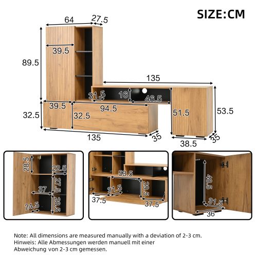 Ensemble Meuble TV Mural Avec Vitrine-pose Libre Ou Fixation Murale-jusqu'à 120 Pouces-bois Et Noir