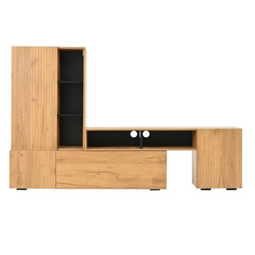 Ensemble Meuble TV Mural Avec Vitrine-pose Libre Ou Fixation Murale-jusqu'à 120 Pouces-bois Et Noir