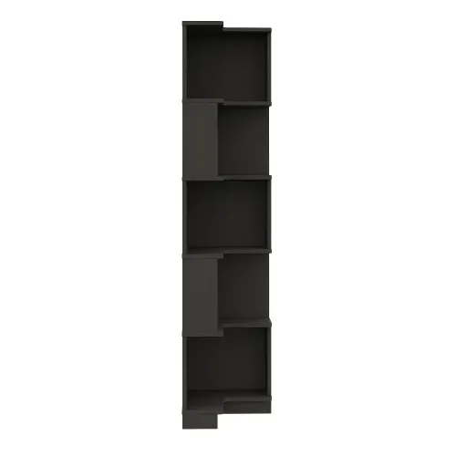Bibliothèque D'angle H175 Cm-en L-vitrine LED Réglable-5 Niveaux De Rangement-noir