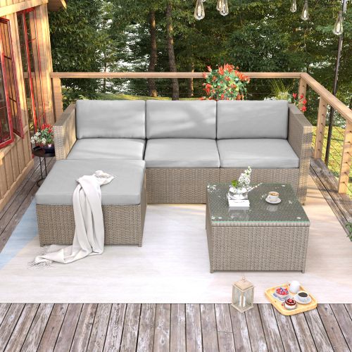 Ensemble Meuble De Jardin-avec Coussins D'assise Et De Dossier-résistant Aux Uv-kaki