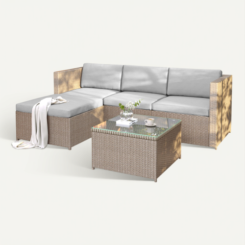 Ensemble Meuble De Jardin-avec Coussins D'assise Et De Dossier-résistant Aux Uv-kaki