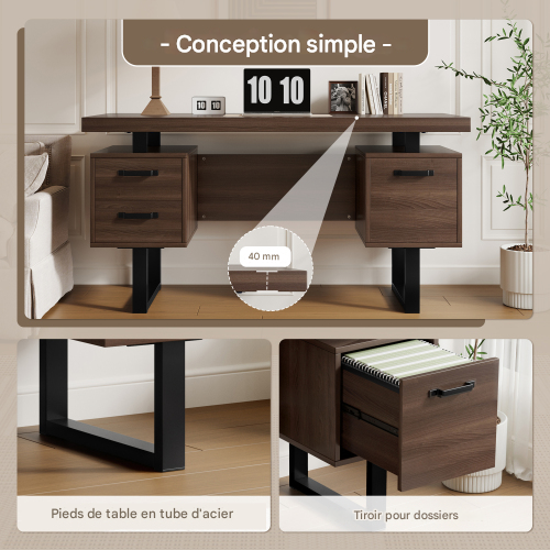 Bureau Simple 135 X 54 Cm-en Mdf-tiroir Silencieux-marron
