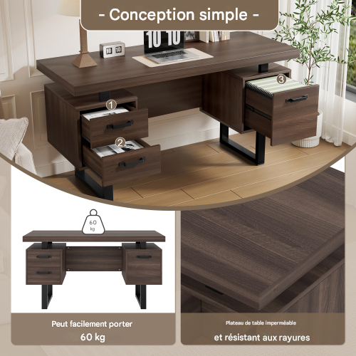 Bureau Simple 135 X 54 Cm-en Mdf-tiroir Silencieux-marron