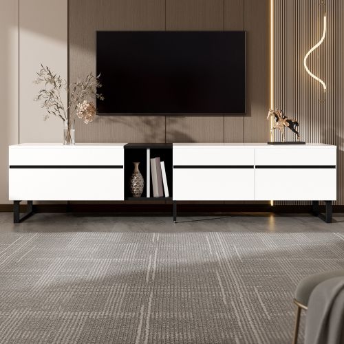 Meuble TV De 180 Cm-meuble TV Bas-meuble De Salon-capacité De Charge 40 Kg-blanc