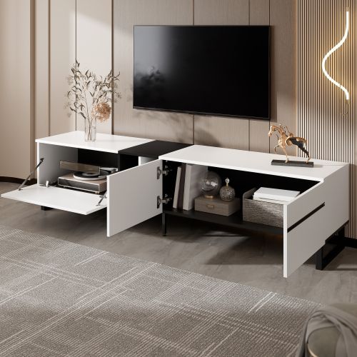 Meuble TV De 180 Cm-meuble TV Bas-meuble De Salon-capacité De Charge 40 Kg-blanc