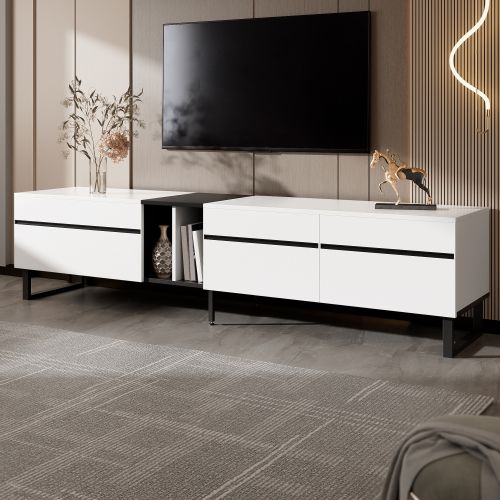 Meuble TV De 180 Cm-meuble TV Bas-meuble De Salon-capacité De Charge 40 Kg-blanc