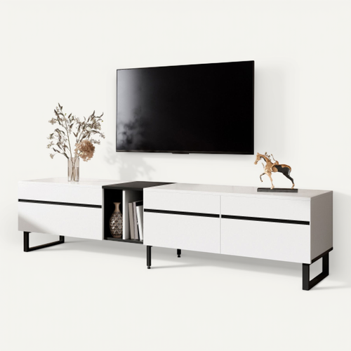 Meuble TV De 180 Cm-meuble TV Bas-meuble De Salon-capacité De Charge 40 Kg-blanc