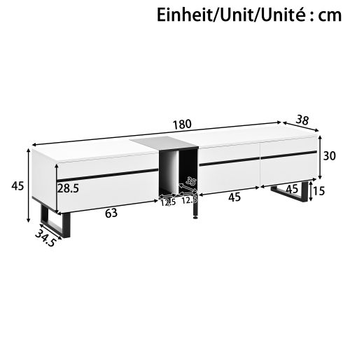 Meuble TV De 180 Cm-meuble TV Bas-meuble De Salon-capacité De Charge 40 Kg-blanc